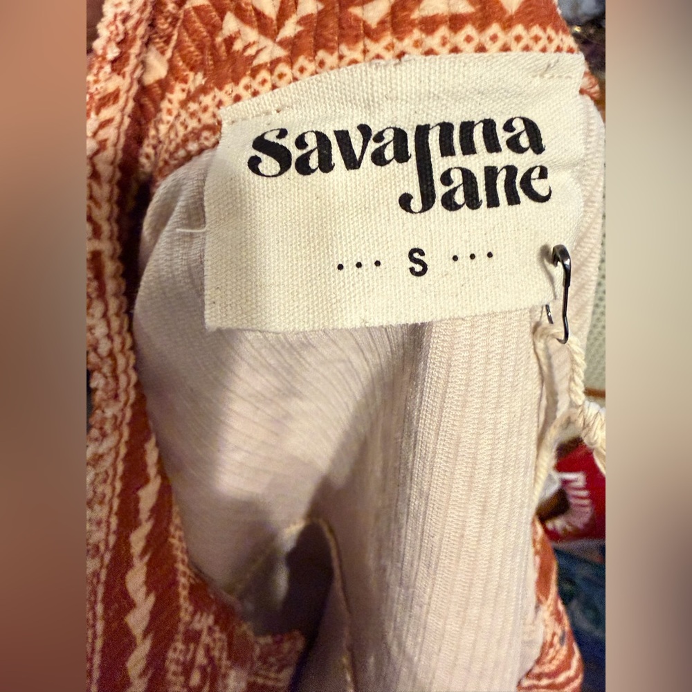 Savannah Jane  Orange and Cream Aztec Patterned  Bling Jean Jacket - Picture 7 of 7